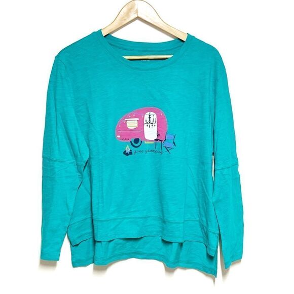 NWT Escape by Habitat Gone Glamping Peacock Print Top Sz L/XL - Picture 2 of 6